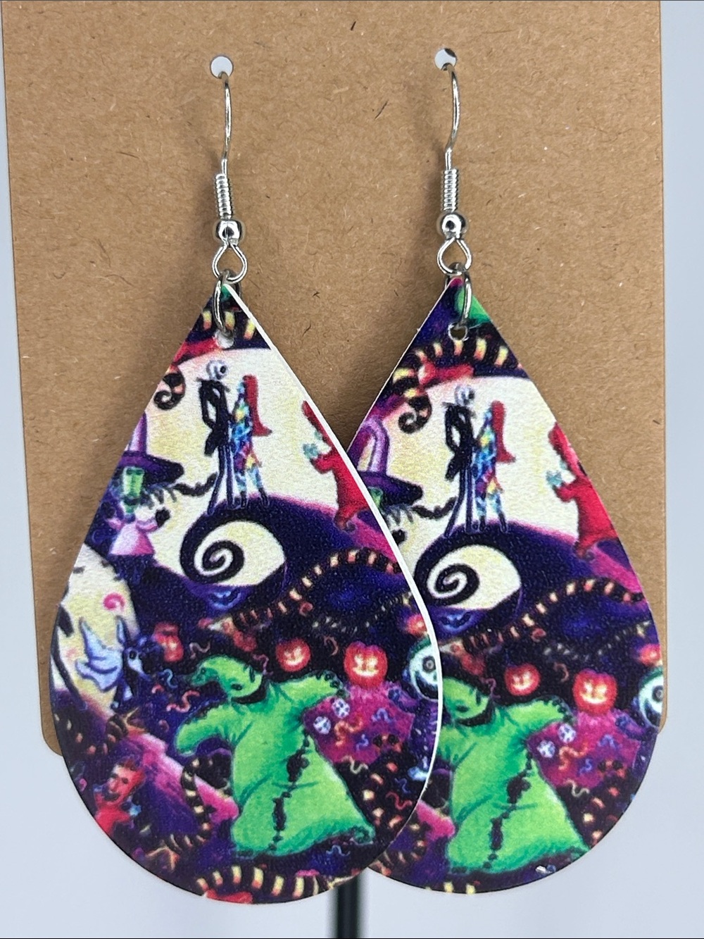 Nightmare Before Christmas Faux Leather Teardrop Earrings Fashion Jewelry